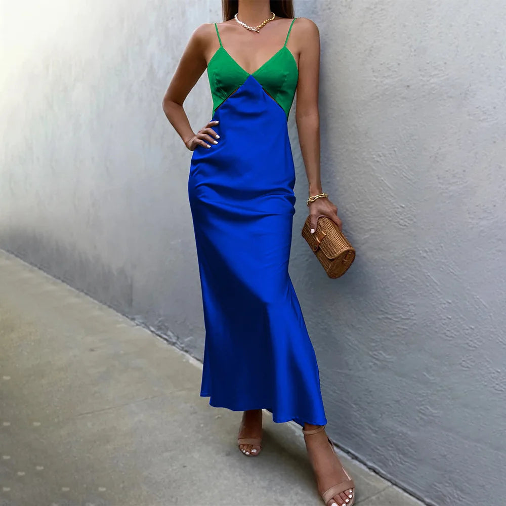 Women Vacation Beach Summer Dress Strap v Neck Cut Out Twist Long Casual Dress