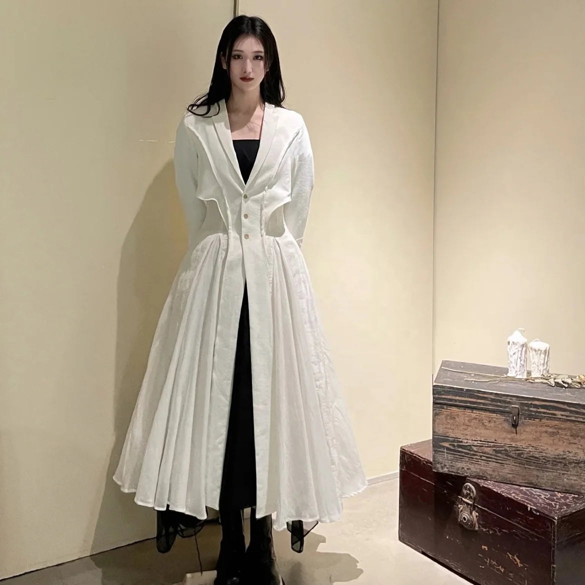 White Jacquard Linen Cotton Dress Coat Long Dresses Maxi Casual Dress Women