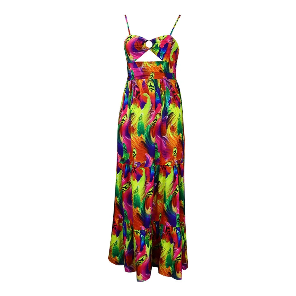 Africa Plus Size Maxi Dress Women Summer Beach Print Sundress Strap Sexy Dress