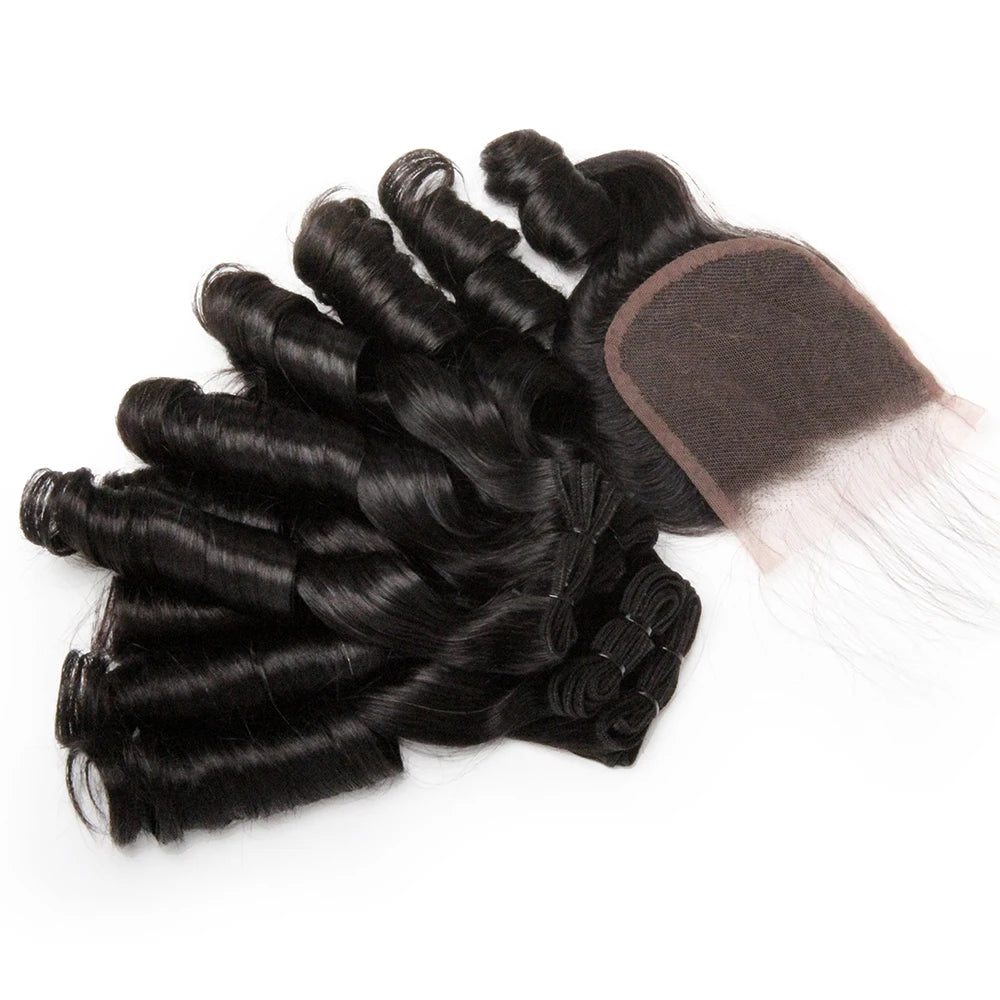 Loose Wave Brazilian Hair 4 Bundles With Closure Ombre Colored Human Hair Bundles With Closure Remy Human Hair