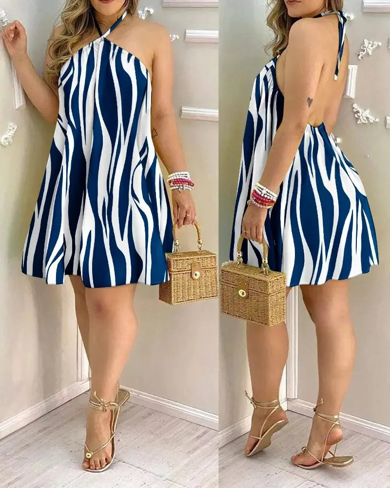 Summer Bohemian Style High Waist Pleated Short Elegant Casual Skirt Dress