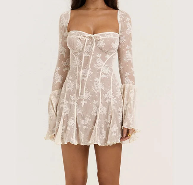 New Square Neck Lace-Up Dress