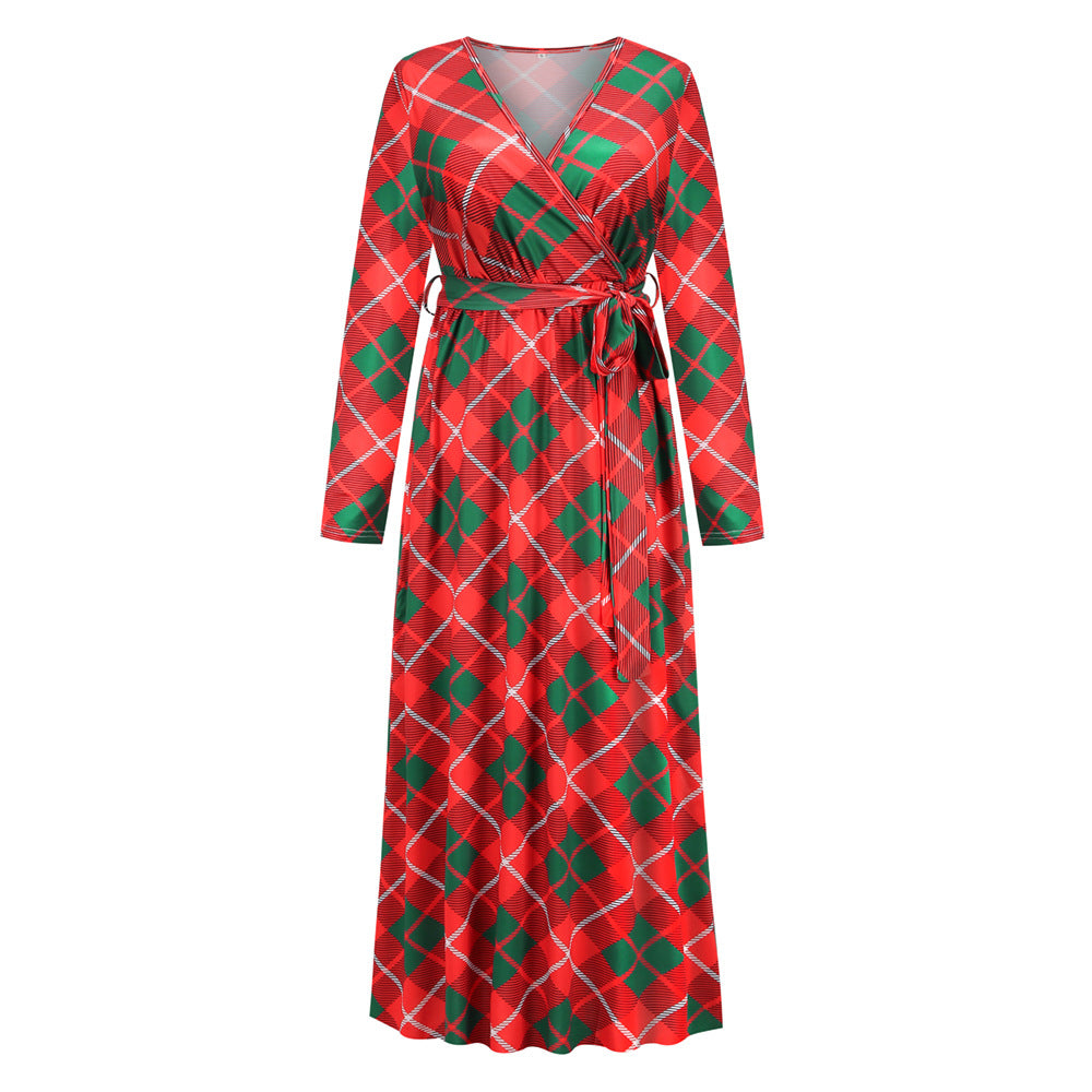 Christmas Print Party Dresses Cute Holiday v Neck Women Fall Elegant Dress