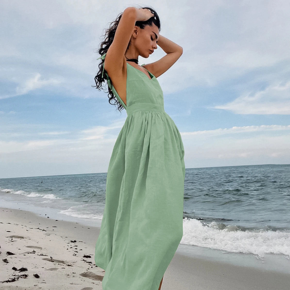 Summer Beachwear Women Vintage A-Line Sling Sexy Hot Women Cotton Dress Ladies