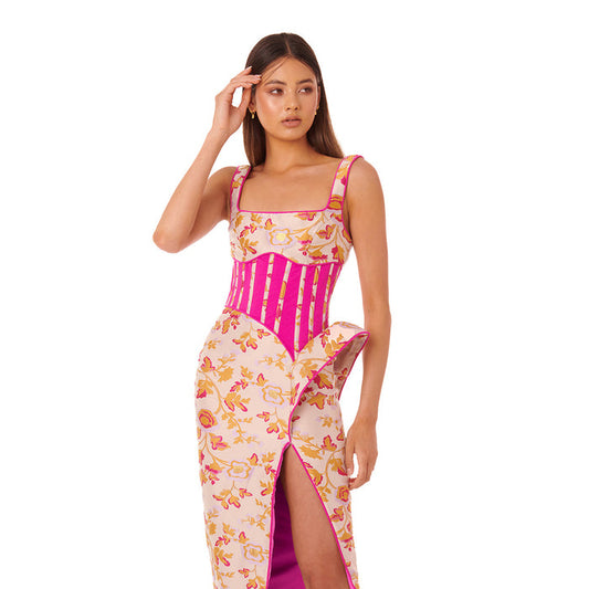 Jacquard Sleeveless Split Colorful Dress