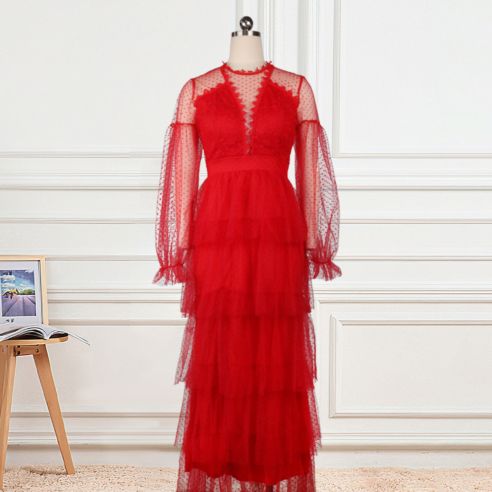 Soild Patchwork Tulle Sexy Club Evening Dress