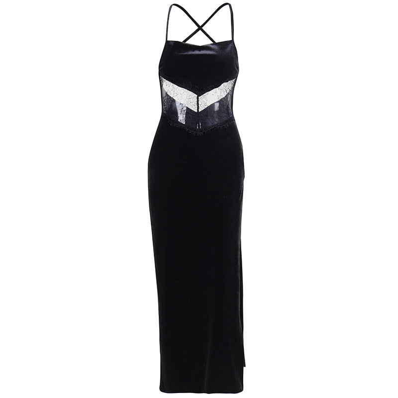 Lace Sexy Open Back Panel Split Elegant Dress