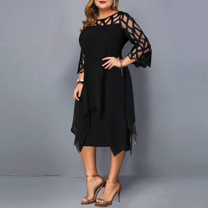 Women Lace Splicing Irregular Hem Lace Skirt Casual Long Dress
