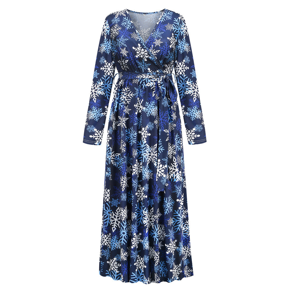 Christmas Print Party Dresses Cute Holiday v Neck Women Fall Elegant Dress