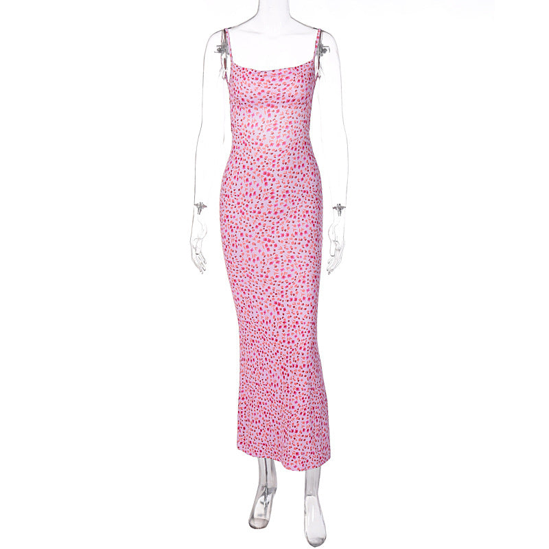 Women Summer Strap Dress Backless Floral Long Maxi Casual Dress