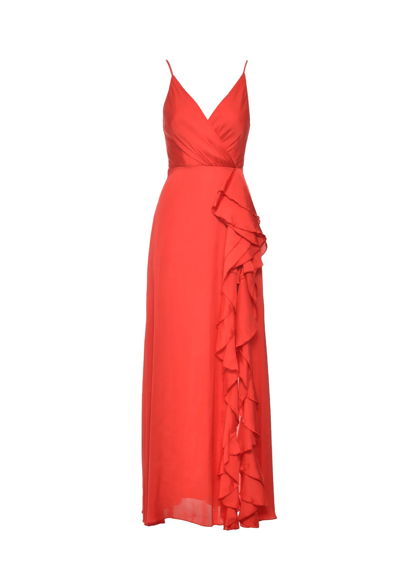 V-Neck Dress Wedding High Waist Ruffle Slit Party Dress