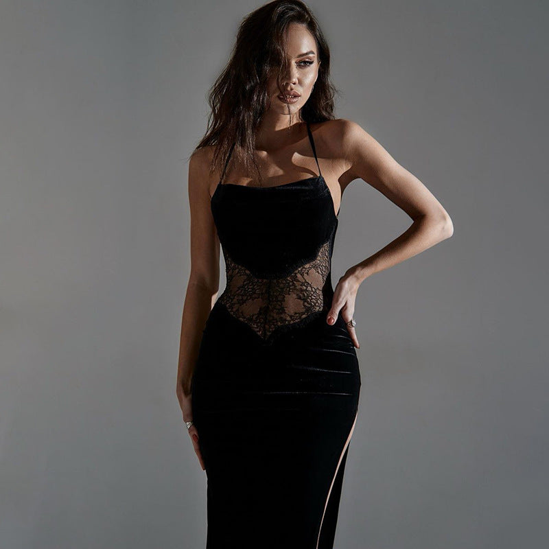 Lace Sexy Open Back Panel Split Elegant Dress