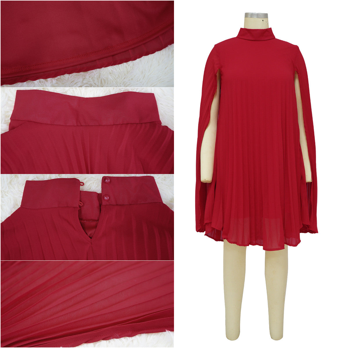Solid Color Bat Sleeve Elegant Pleated Party Dress