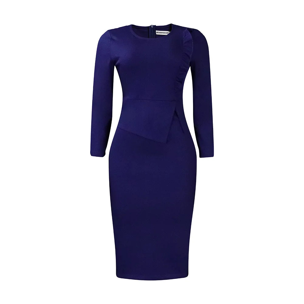 Plus Size Long Sleeve Ladies Office Elegant African Women Fashion Casual Dress