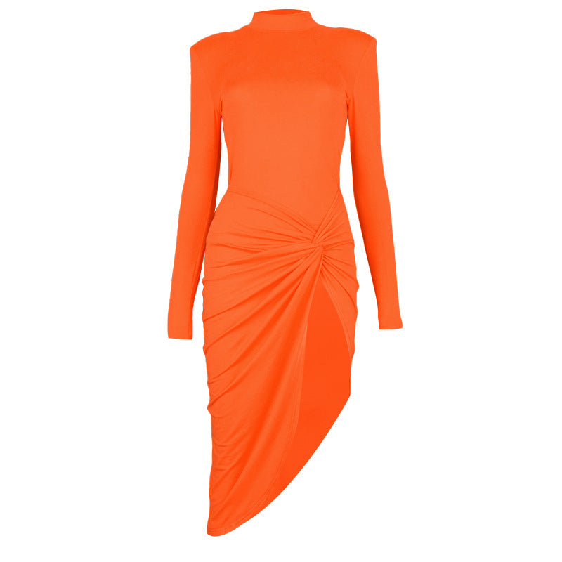 O Neck Long Sleeve Dress Elegant Women Split Dress