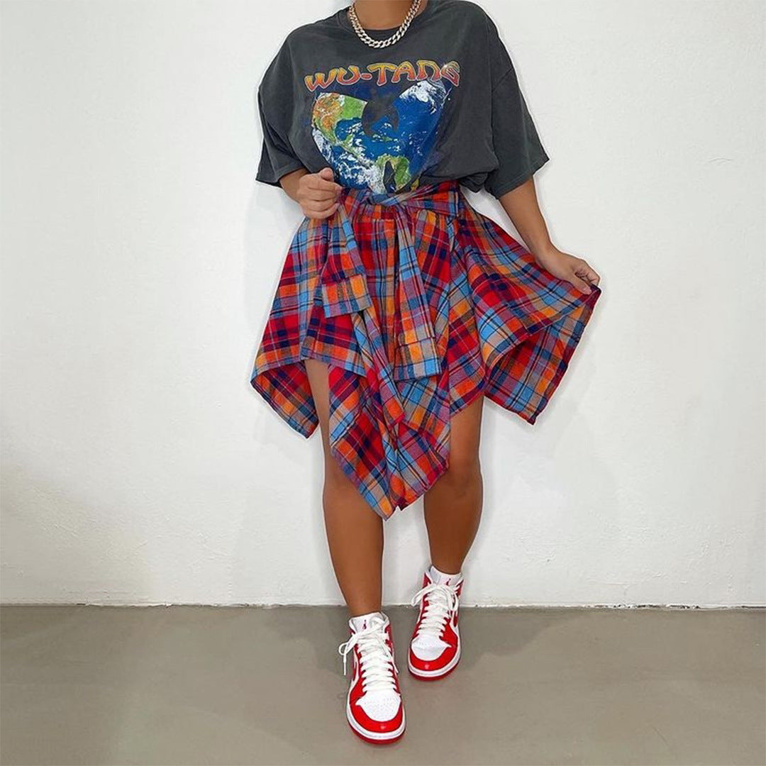 Irregular Shirt Dress Spring Summer Trending Dresses Plaid Skirt Dress