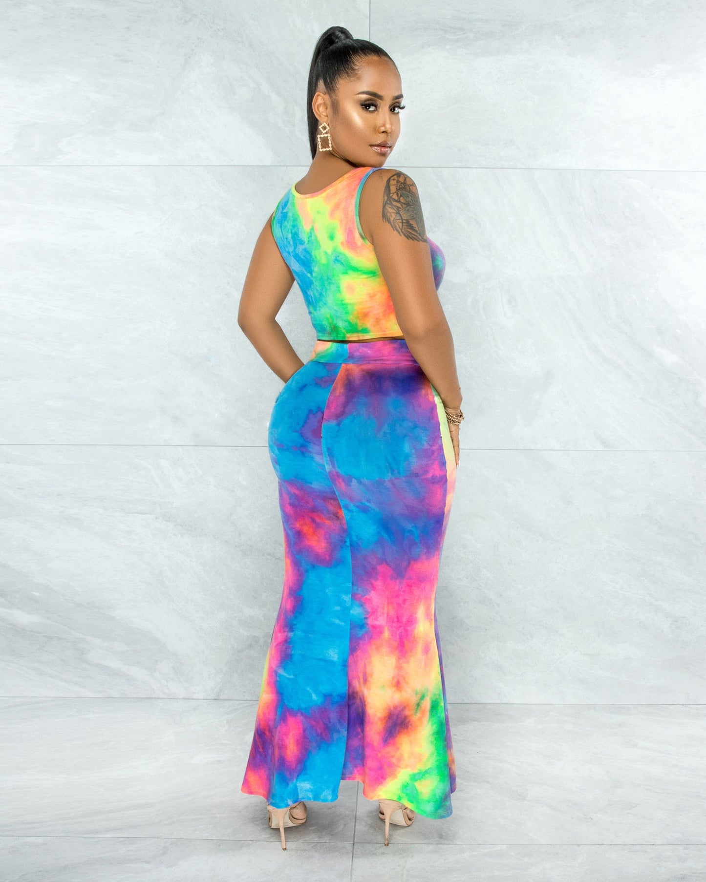 Women High Waist Skirts Outfits for Women Long Sleeveless Set 2 Piece Dress