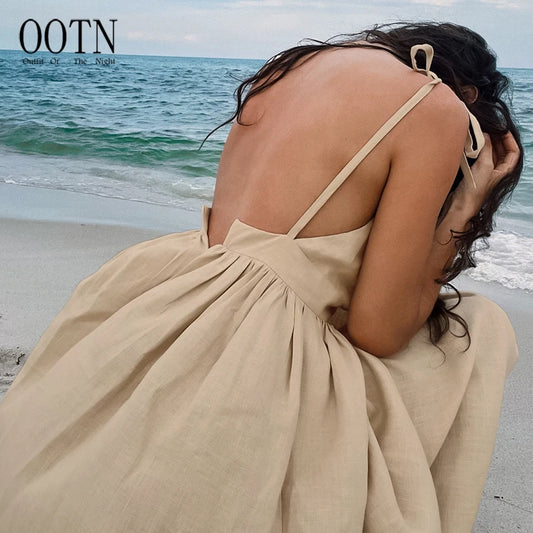 Summer Beachwear Women Vintage A-Line Sling Sexy Hot Women Cotton Dress Ladies