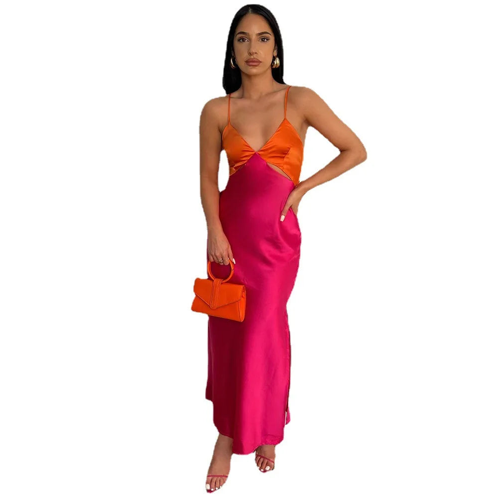 Women Vacation Beach Summer Dress Strap v Neck Cut Out Twist Long Casual Dress