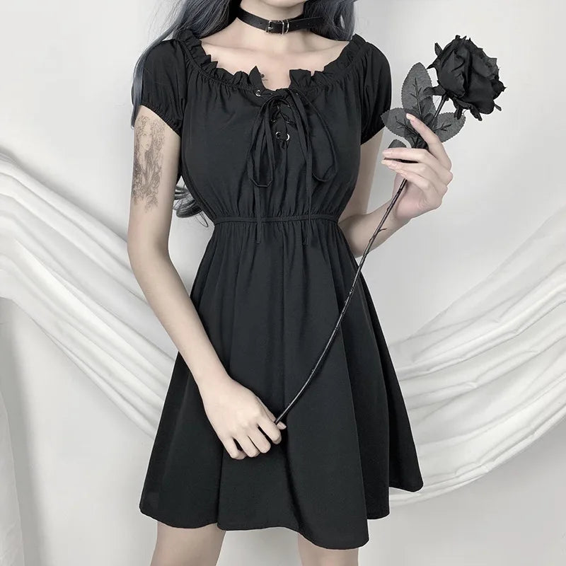 High Waist Summer Sexy Off Shoulder Black Casual Dresses Elegant Mini Dress