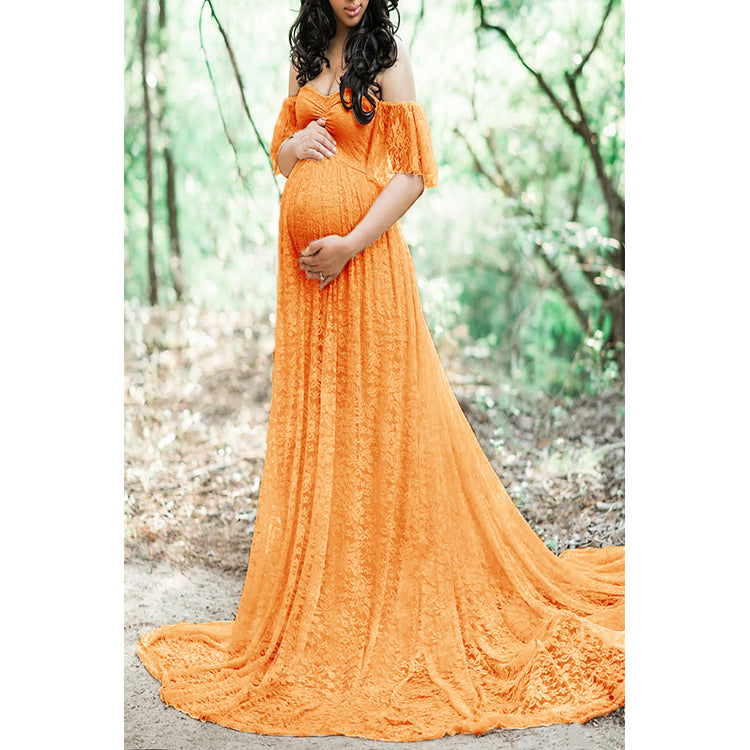 Women Pregnancy Dress Lace Long Strapless Dress
