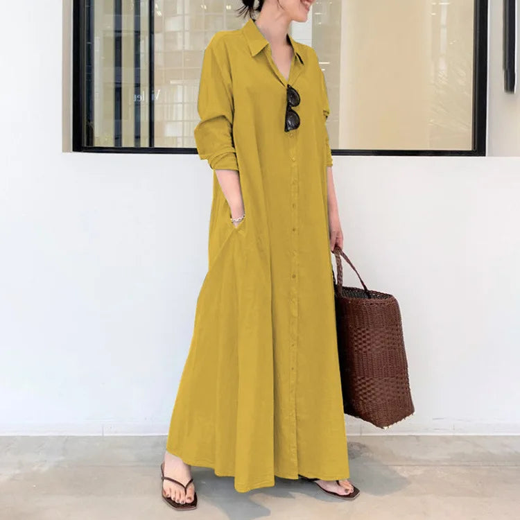 Spring Women Clothing Turn Down Collar Loose Casual Dress