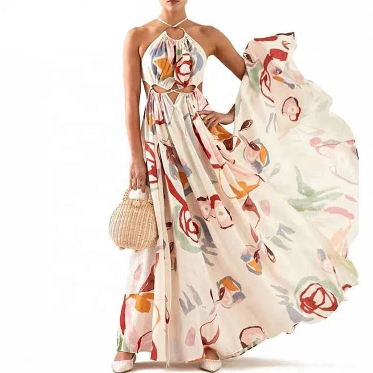 Fashion Long Puff Shoulder Floral Print Pleated Mini Dress Party Women Dresses