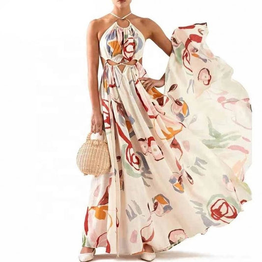 Fashion Long Puff Shoulder Floral Print Pleated Mini Dress Party Women Dresses