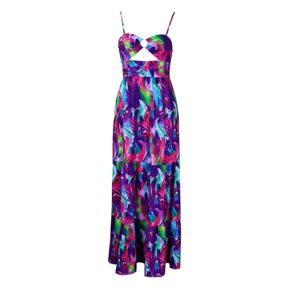 Africa Plus Size Maxi Dress Women Summer Beach Print Sundress Strap Sexy Dress