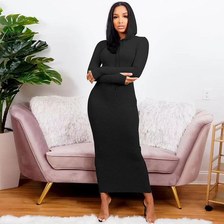 Maxi Styles Casual Full Sleeves Hooded Long High Slit Dress