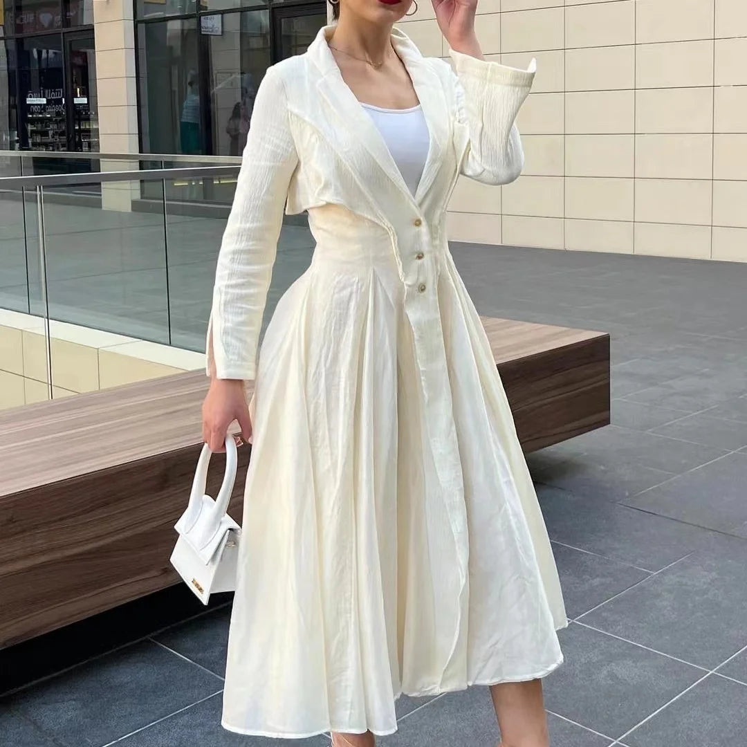 White Jacquard Linen Cotton Dress Coat Long Dresses Maxi Casual Dress Women