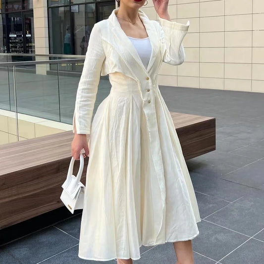 White Jacquard Linen Cotton Dress Coat Long Dresses Maxi Casual Dress Women