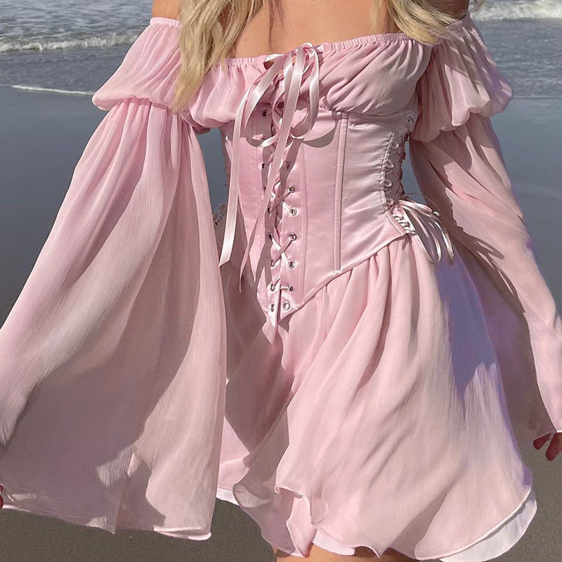 Stylish Sexy Corset Dress Long Sleeve Shirt Dresses for Women Trendy