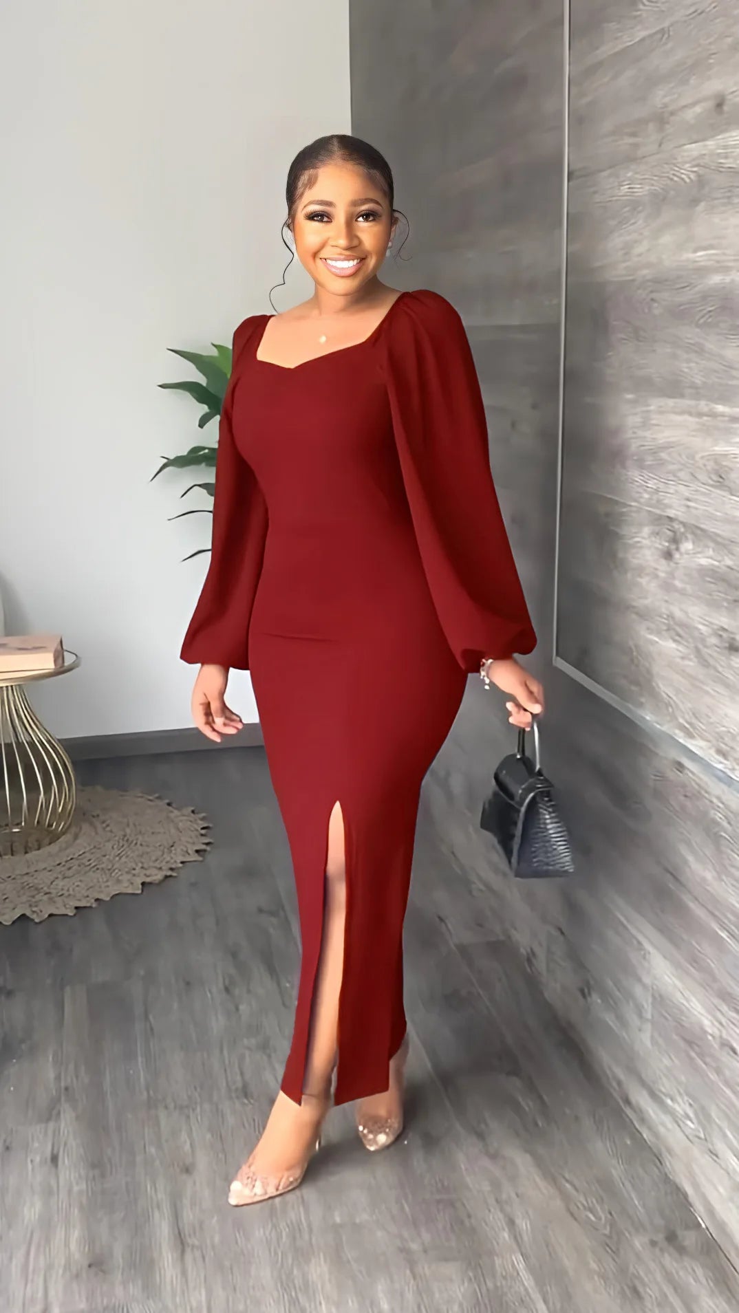 Sexy Backless Split Lantern Sleeve Dress