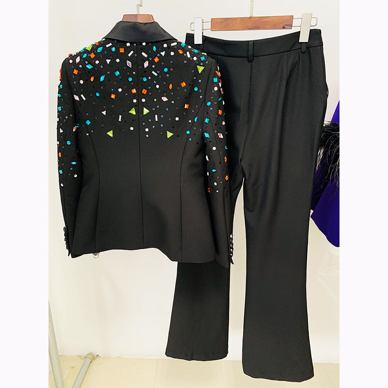 Lady Elegant Women Two Piece Set Long Rhinestone Party Dress