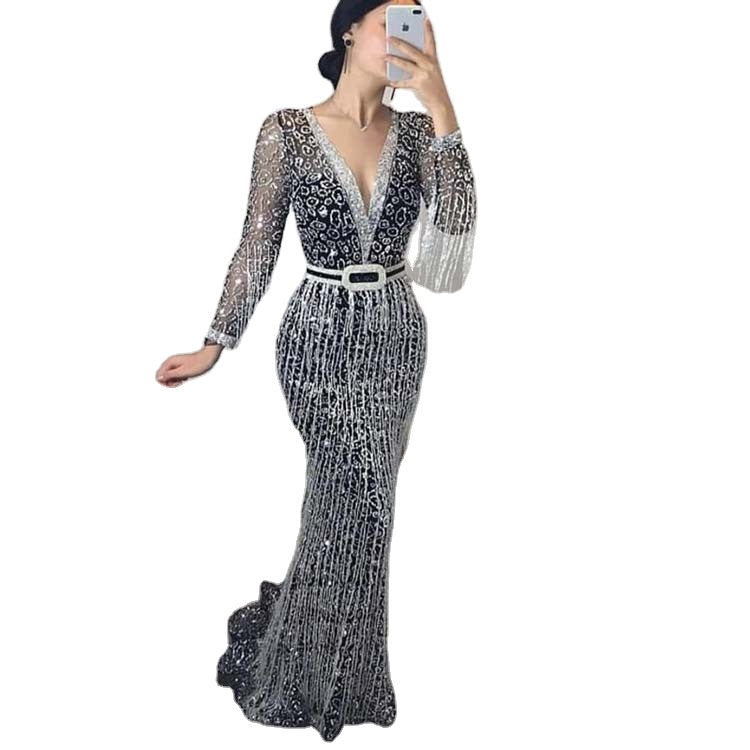 Long Sleeve Bronzing Tassel Dresses