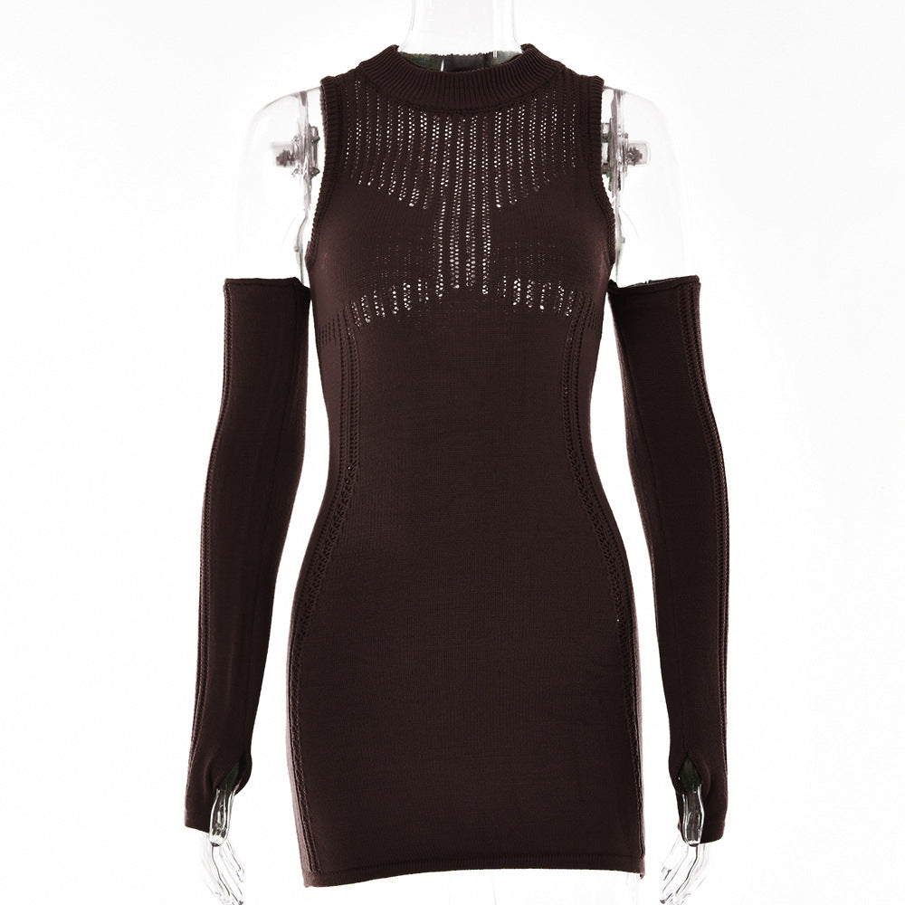 Women Sweater Dresses Turtleneck Long Sleeve Bodycon See Through Mini Dress