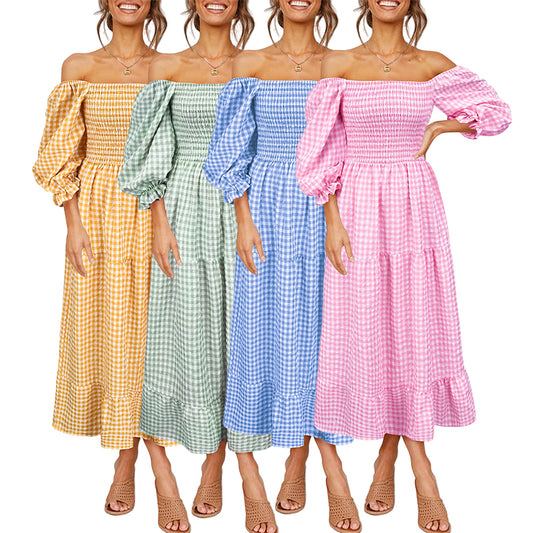 Long Elegant Casual Dress Woman Puff Sleeve Ladies Party Dress