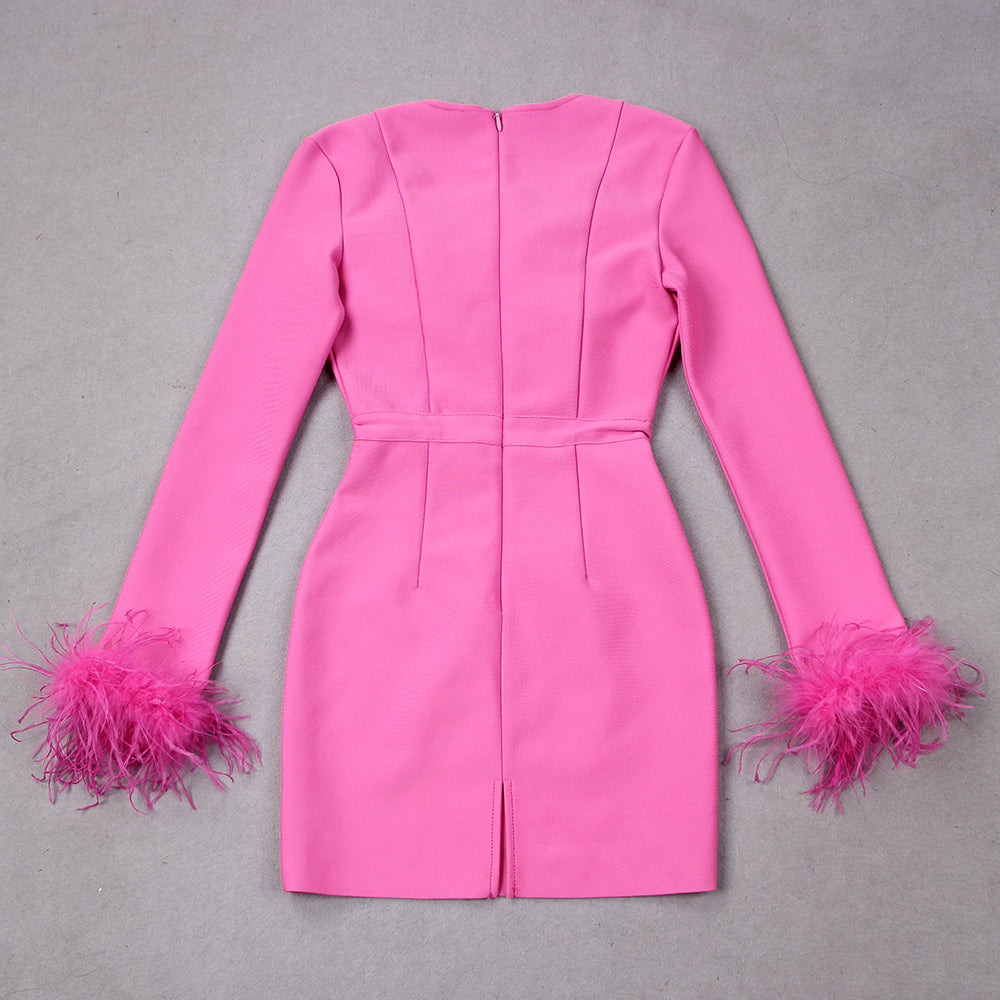 Square Neck Mini Dress Ladies Feather Bandage Dresses for Women