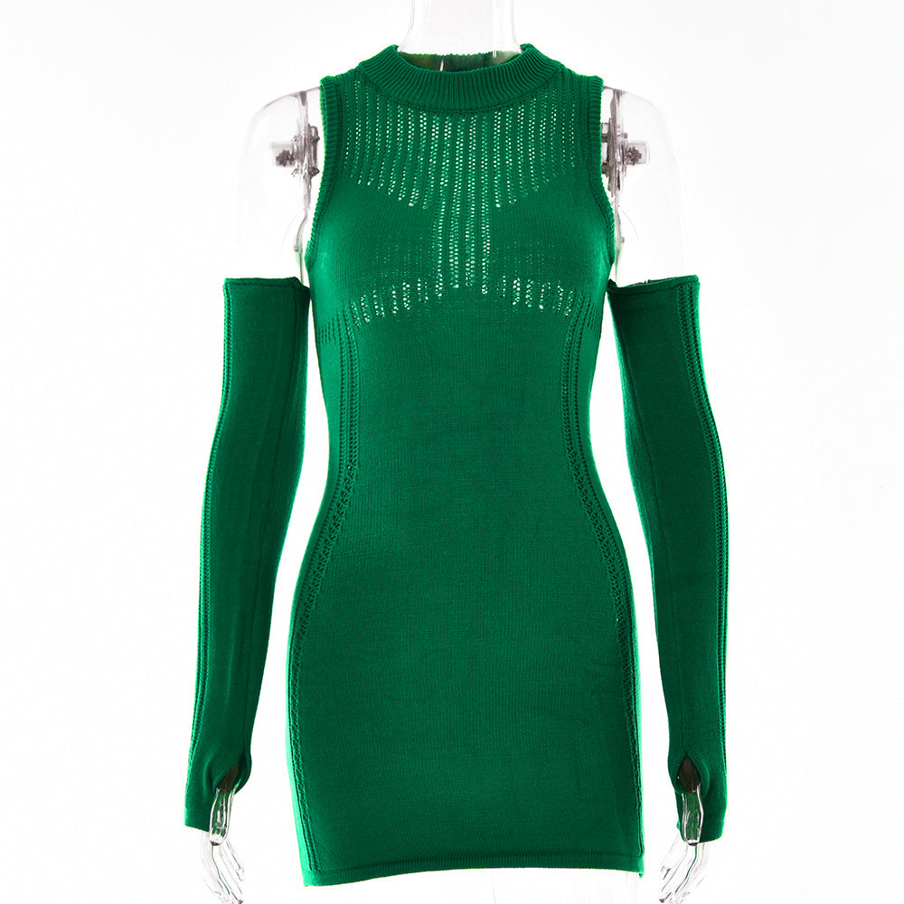 Women Sweater Dresses Turtleneck Long Sleeve Bodycon See Through Mini Dress