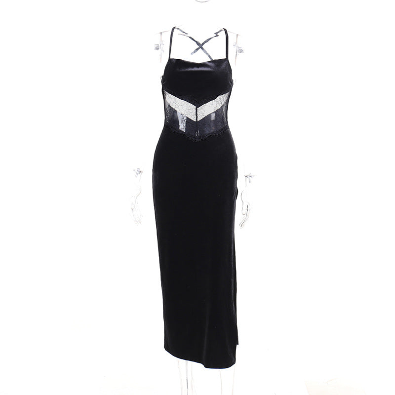Lace Sexy Open Back Panel Split Elegant Dress