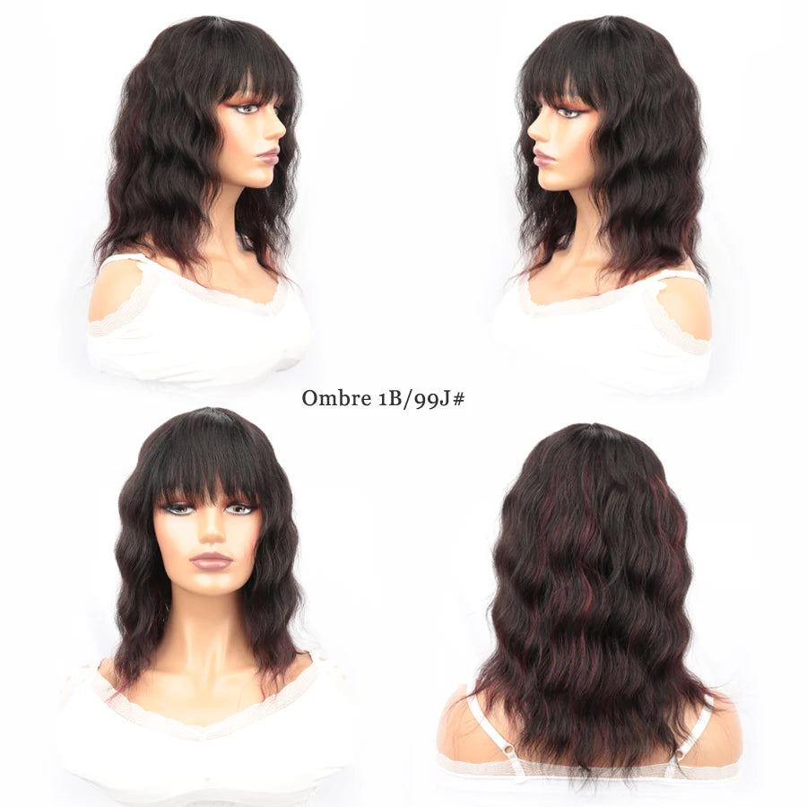 Wet And Wavy Bob Wigs With Bangs Ombre Human Hair Wigs Brazilian Natural Wave Wig