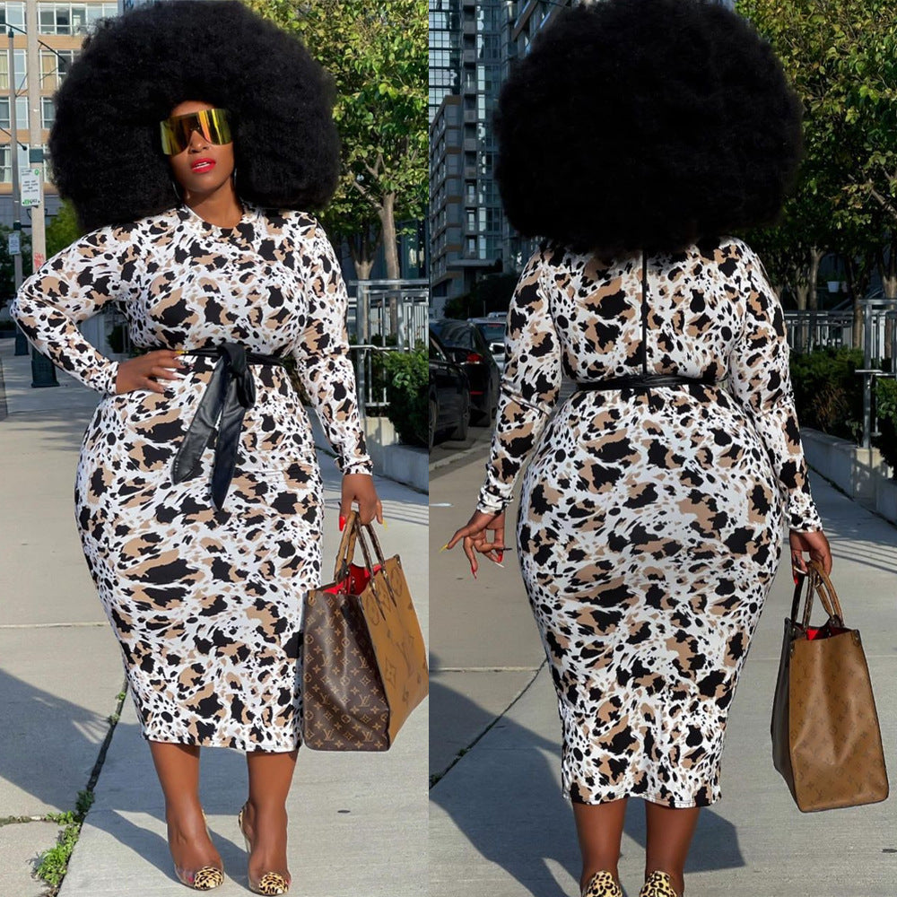 Leopard Print Women's Dresses Office Wear Plus Size Church Dress Plus Size