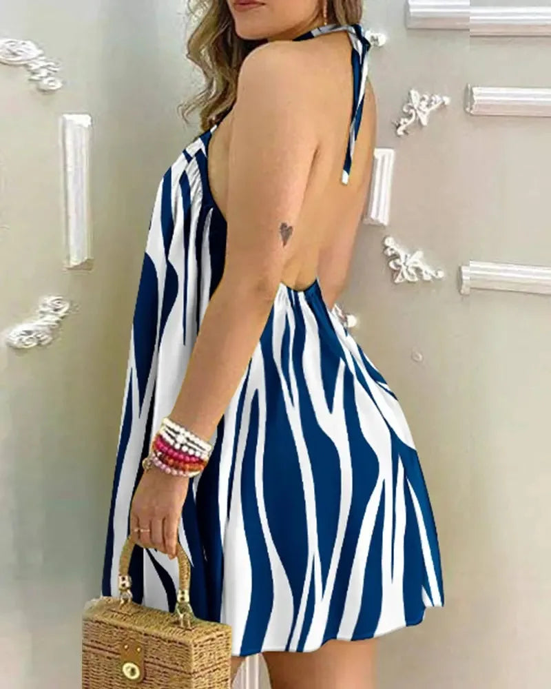 Summer Bohemian Style High Waist Pleated Short Elegant Casual Skirt Dress