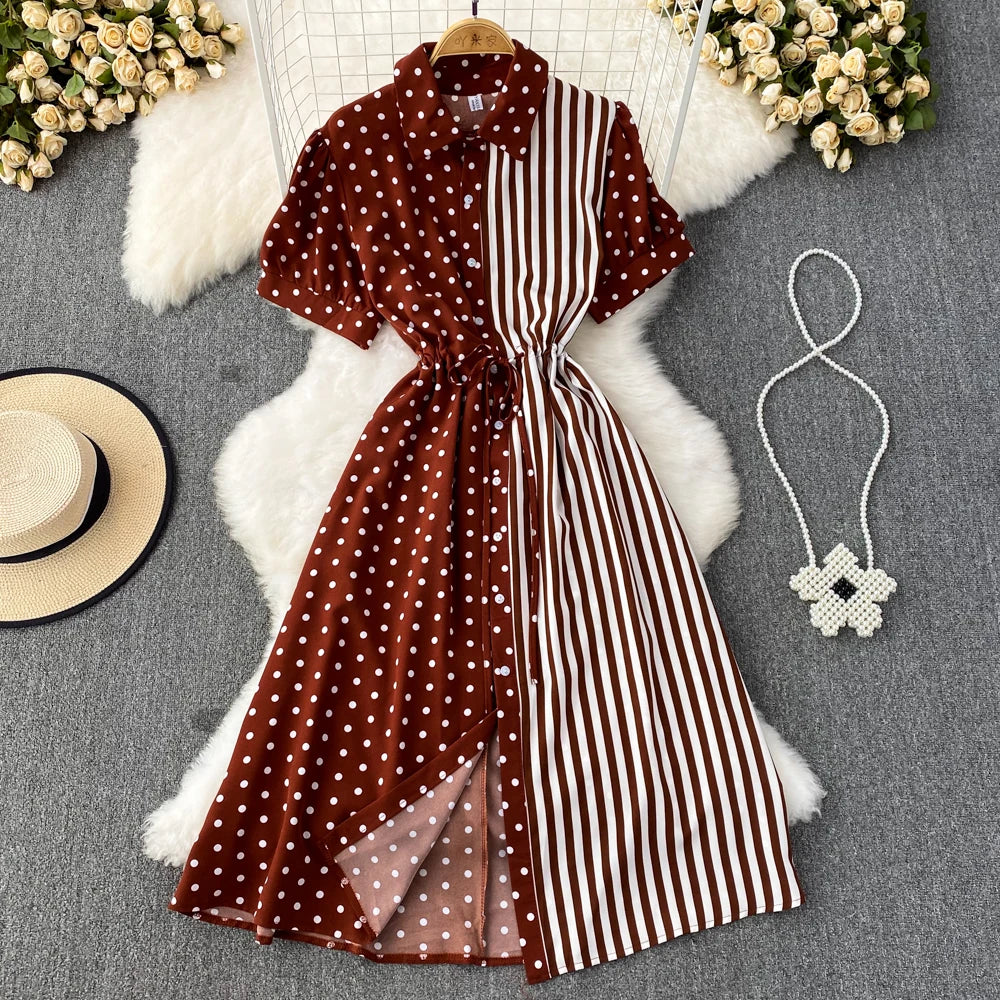Short Sleeve Elegant Red Shirt Dress