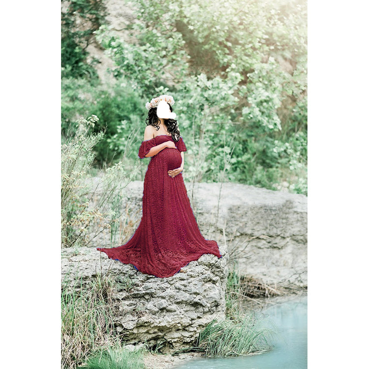 Women Pregnancy Dress Lace Long Strapless Dress