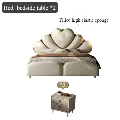 Waterproof Nordic Aesthetic Double Bed European Queen Twin King Headboard Double Bed Frame White Luxury Cama Casal Furniture