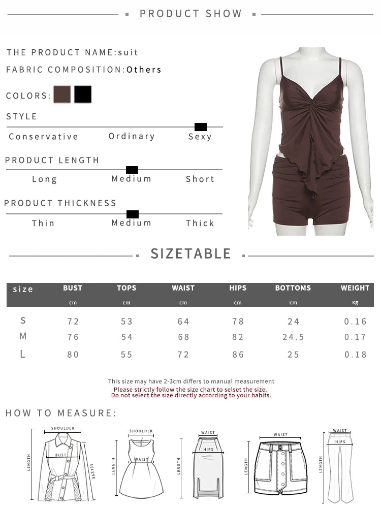2 Piece Set Simple Irregular Rushed Low Neck Backless Camisoles+ Solid Slim Shorts
