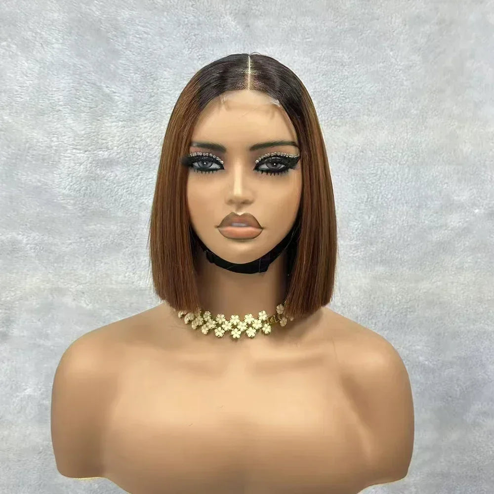 Wine Red Short Bob Human Hair Wig Virgin Brazilian Bone Straight Bob Hair Wig 2x6 Lace Closure Wigs