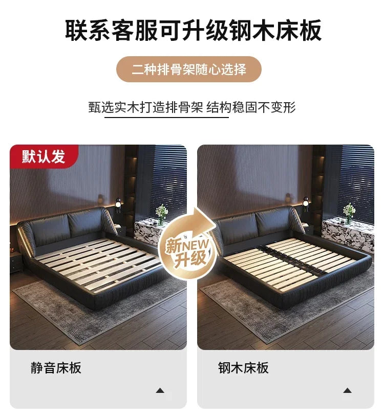 Student Leather Luxury Double Bed Modern Loft King Storage Bedroom Double Bed Queen Disabled Letto Matrimoniale Home Furniture